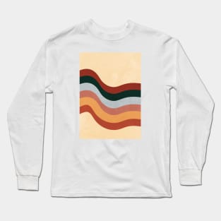 Abstract Line Art, Neutral Boho, Minimalist, Simple Wavy Curve Long Sleeve T-Shirt